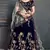 Figurative Navy Blue Dori, Zari And Sequins Embroidered Semi Velvet Fabric edding designer Lehenga Choli