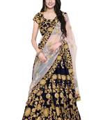Figurative Navy Blue Dori Zari And Sequins Embroidered Semi Velvet Edding Designer Lehenga Choli