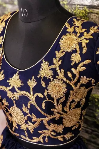Figurative Navy Blue Dori Zari And Sequins Embroidered Semi Velvet Edding Designer Lehenga Choli