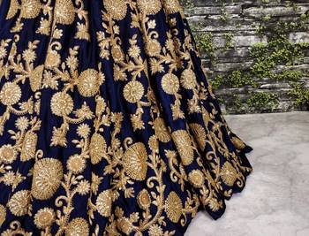 Figurative Navy Blue Dori Zari And Sequins Embroidered Semi Velvet Edding Designer Lehenga Choli 4