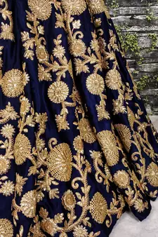 Figurative Navy Blue Dori Zari And Sequins Embroidered Semi Velvet Edding Designer Lehenga Choli