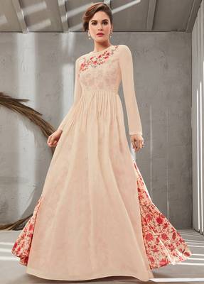 Off-white embroidered polyester long kurtis 1