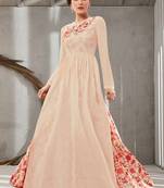 Off-white embroidered polyester long kurtis