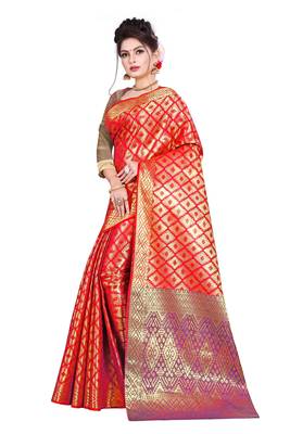  red woven kanchipuram silk saree with blouse 2