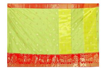  parrot green woven silk blend saree with blouse 4
