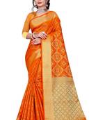  orange woven banarasi silk saree with blouse