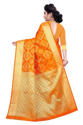  orange woven banarasi silk saree with blouse 3