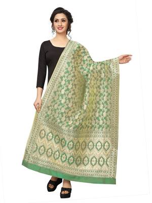 Light Green Jacquard Silk Women's Dupatta. 1