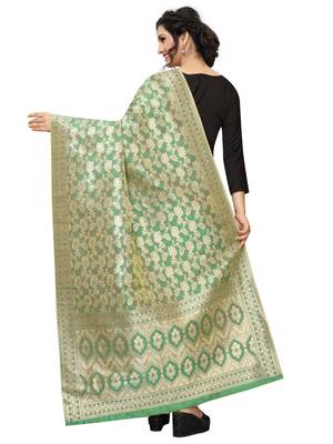 Light Green Jacquard Silk Women's Dupatta. 3