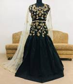 Black embroidered silk unstitched lehenga