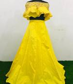 Yellow embroidered silk unstitched lehenga