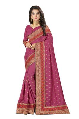 Pink Embroidered Art Silk Saree With Blouse 1