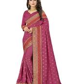 Pink Embroidered Art Silk Saree With Blouse