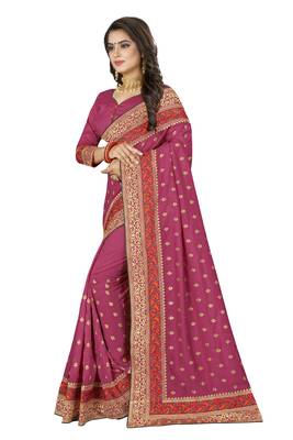 Pink Embroidered Art Silk Saree With Blouse 2