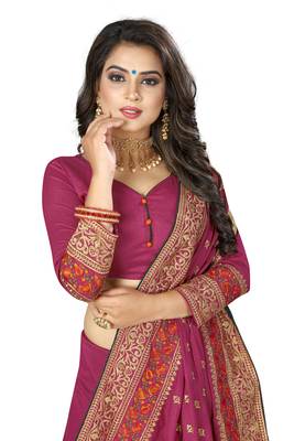 Pink Embroidered Art Silk Saree With Blouse 4