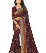 Brown Embroidered Art Silk Saree With Blouse
