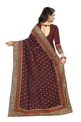Brown Embroidered Art Silk Saree With Blouse 3