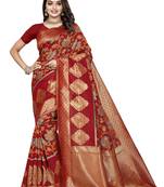 Red Woven Banarasi Saree With Blouse