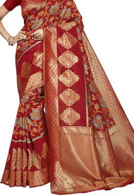 Red Woven Banarasi Saree With Blouse 2