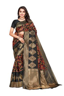 Black Woven Banarasi Saree With Blouse 1