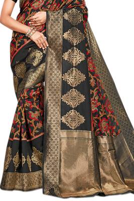 Black Woven Banarasi Saree With Blouse 2