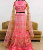 Pink embroidered silk unstitched lehenga