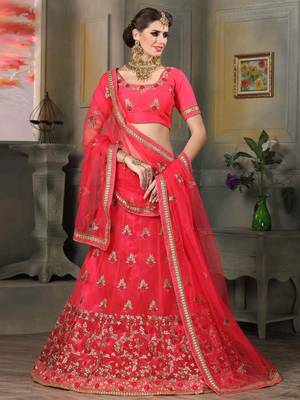 Pink embroidered net semi stitched lehenga 1