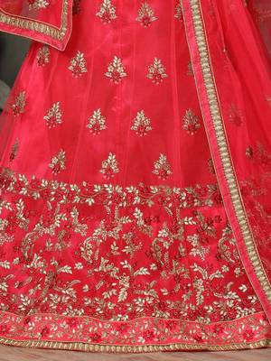 Pink embroidered net semi stitched lehenga 3