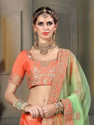 Light-orange embroidered net semi stitched lehenga 2