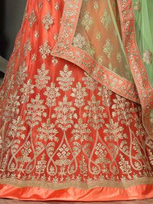 Light-orange embroidered net semi stitched lehenga 3