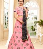 Baby-pink embroidered silk semi stitched lehenga