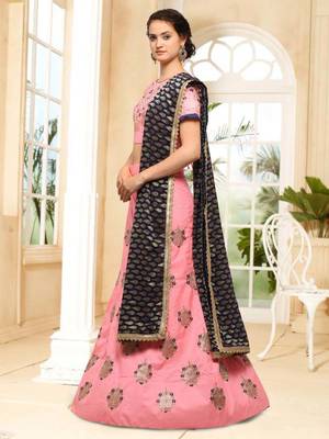 Baby-pink embroidered silk semi stitched lehenga 2