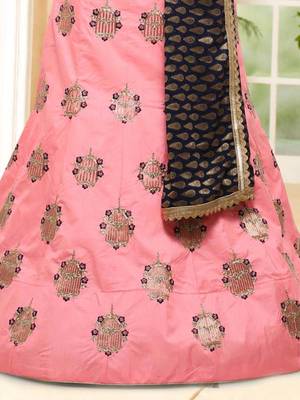 Baby-pink embroidered silk semi stitched lehenga 4