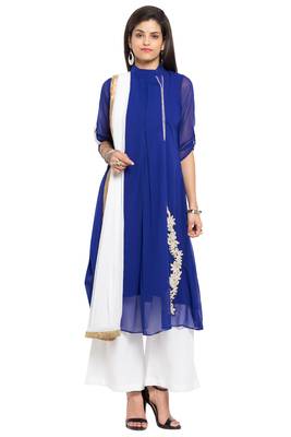 Blue Embroidered Georgette Salwar 1