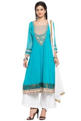 Blue Embroidered Georgette Salwar 1