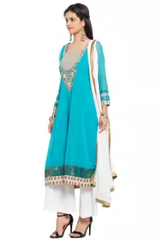 Blue Embroidered Georgette Salwar