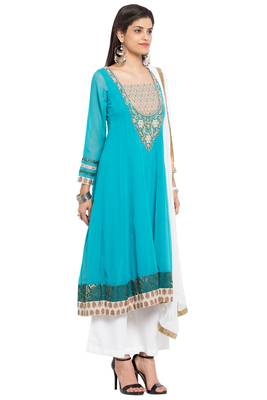 Blue Embroidered Georgette Salwar 3
