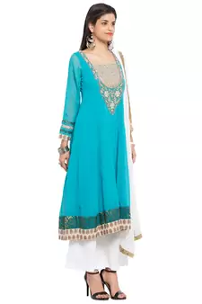 Blue Embroidered Georgette Salwar