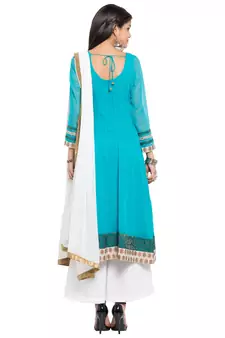 Blue Embroidered Georgette Salwar