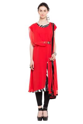 Red Embroidered Georgette Salwar 1