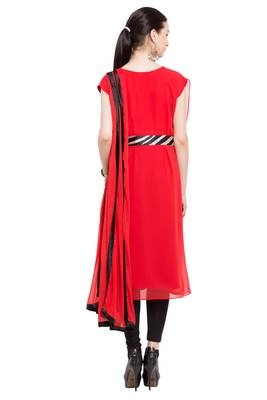 Red Embroidered Georgette Salwar 4