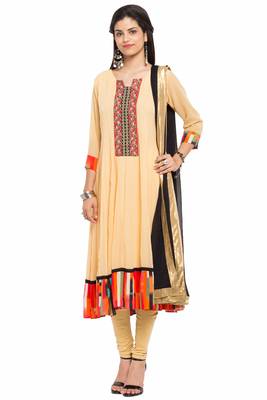 Beige Embroidered Georgette Salwar 1