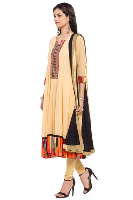 Beige Embroidered Georgette Salwar 2