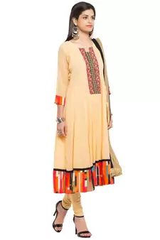 Beige Embroidered Georgette Salwar