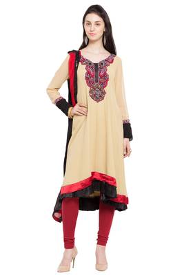 Beige Embroidered Georgette Salwar 1