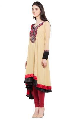 Beige Embroidered Georgette Salwar 2