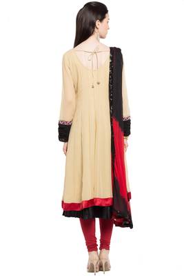 Beige Embroidered Georgette Salwar 4