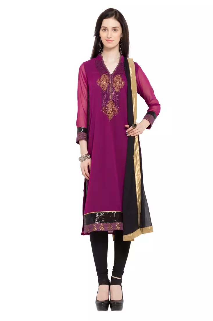 Purple Embroidered Georgette Salwar