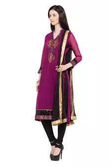 Purple Embroidered Georgette Salwar