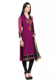 Purple Embroidered Georgette Salwar